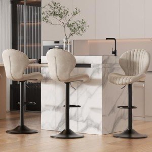 Modern Swivel Bar Stools Set of 3 Beige