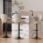 Modern Swivel Bar Stools Set of 3 Beige