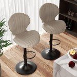 Modern Swivel Bar Stools Set of 3 Beige