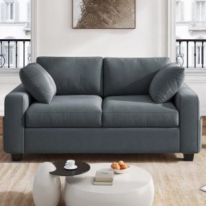 Comfy 60" Grey Sofa Couch with Storage Pockets
