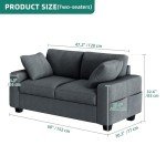 Comfy 60" Grey Sofa Couch with Storage Pockets