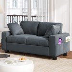 Comfy 60" Grey Sofa Couch with Storage Pockets