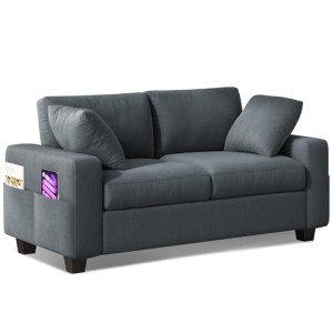 Comfy 60" Grey Sofa Couch with Storage Pockets