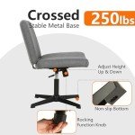 Adjustable Armless Criss Cross Desk Chair - Grey