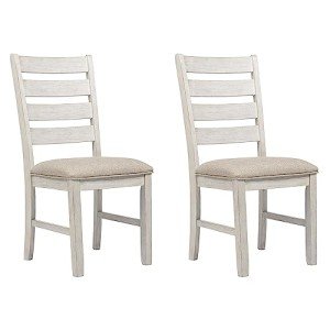 Whitewash Modern Farmhouse Dining Room Chairs, Set of 2