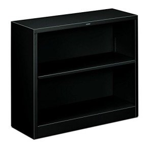 Black Metal Bookcase with 2 Shelves, 34.5"W