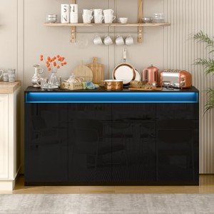 57" Kitchen Buffet Cabinet with LED Lights