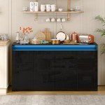 57" Kitchen Buffet Cabinet with LED Lights