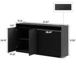 57" Kitchen Buffet Cabinet with LED Lights