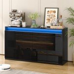 57" Kitchen Buffet Cabinet with LED Lights