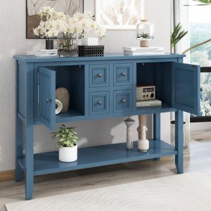 Light Navy Vintage Sideboard Buffet Cabinet