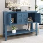 Light Navy Vintage Sideboard Buffet Cabinet