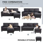 Modern Black Convertible Sectional Sofa with Ottoman