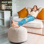 Beige Corduroy Round Stuffed Pouf Ottoman