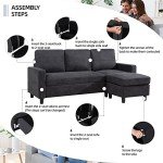 Modern Black Convertible Sectional Sofa with Ottoman