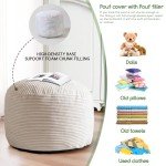 Beige Corduroy Round Stuffed Pouf Ottoman