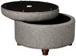 Dark Gray Button Tufted Round Storage Ottoman