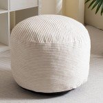 Beige Corduroy Round Stuffed Pouf Ottoman