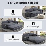 Queen Size Convertible Sleeper Sofa with Storage