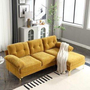 Yellow Chenille L-Shaped Sectional Sofa for Small Spaces