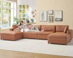 Brown Modular U-Shaped Sectional Sofa with Ottoman