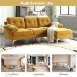 Yellow Chenille L-Shaped Sectional Sofa for Small Spaces