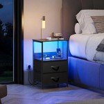 Black Nightstand with Charger and 2 Drawers