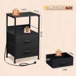 Black Nightstand with Charger and 2 Drawers