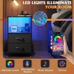 Black Nightstand with Charger and 2 Drawers