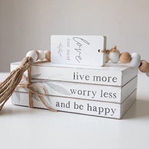 White Decorative Books Set with Wood Bead Tassels
