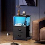 Black Nightstand with Charger and 2 Drawers