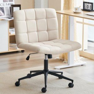 Beige Swivel Chair with Wheels and Adjustable Height