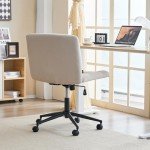 Beige Swivel Chair with Wheels and Adjustable Height