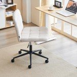 Beige Swivel Chair with Wheels and Adjustable Height