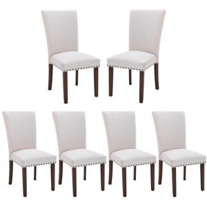 Beige Upholstered Dining Chairs Set of 6