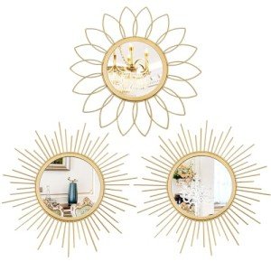 3 Pack Gold Sunburst Metal Wall Mirrors