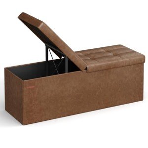SONGMICS Folding Storage Ottoman, 35 Gallons, Coffee Brown