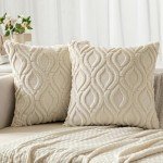 Beige Plush Throw Pillow Covers Set of 2