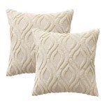 Beige Plush Throw Pillow Covers Set of 2