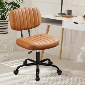Compact Ergonomic Armless Desk Chair in Brown