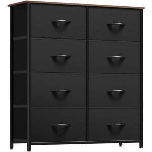 Stylish 8-Drawer Fabric Dresser in Black Ash
