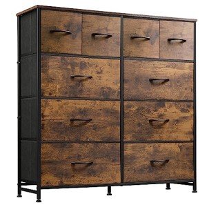 10-Drawer Wide Fabric Dresser in Rustic Brown