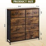 10-Drawer Wide Fabric Dresser in Rustic Brown