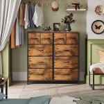 10-Drawer Wide Fabric Dresser in Rustic Brown