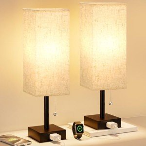 Set of 2 Bedside Table Lamps with USB Port