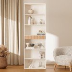 72" Tall 7-Tier Bookshelf with Drawer, White