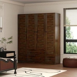 4-Door Wardrobe Closet with Shelves and Drawers