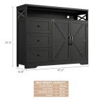 47" Black Storage Cabinet with Drawers & Shelf