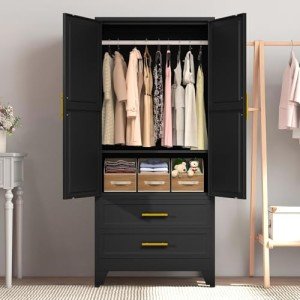 Metal Wardrobe Closet with 2 Drawers and Shelves