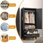 Metal Wardrobe Closet with 2 Drawers and Shelves